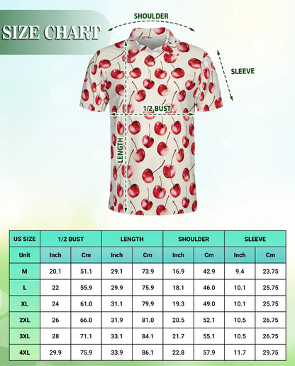 Cherry Print Polo Shirt, Cute Fruit Summer Style | Azhawaiian