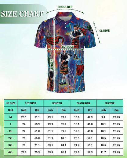 Scottish Bagpipe Musician 3D Polo Shirt for Men, Celtic Highland Style | Azhawaiian