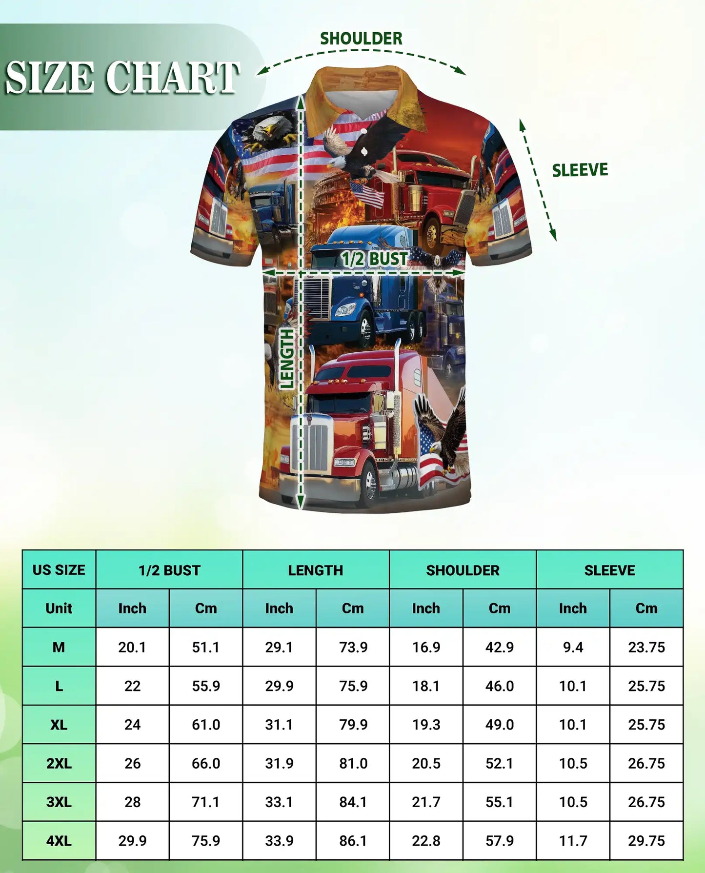 American Truck 3D Polo Shirt for Men, Patriotic Eagle Trucker Style | Azhawaiian