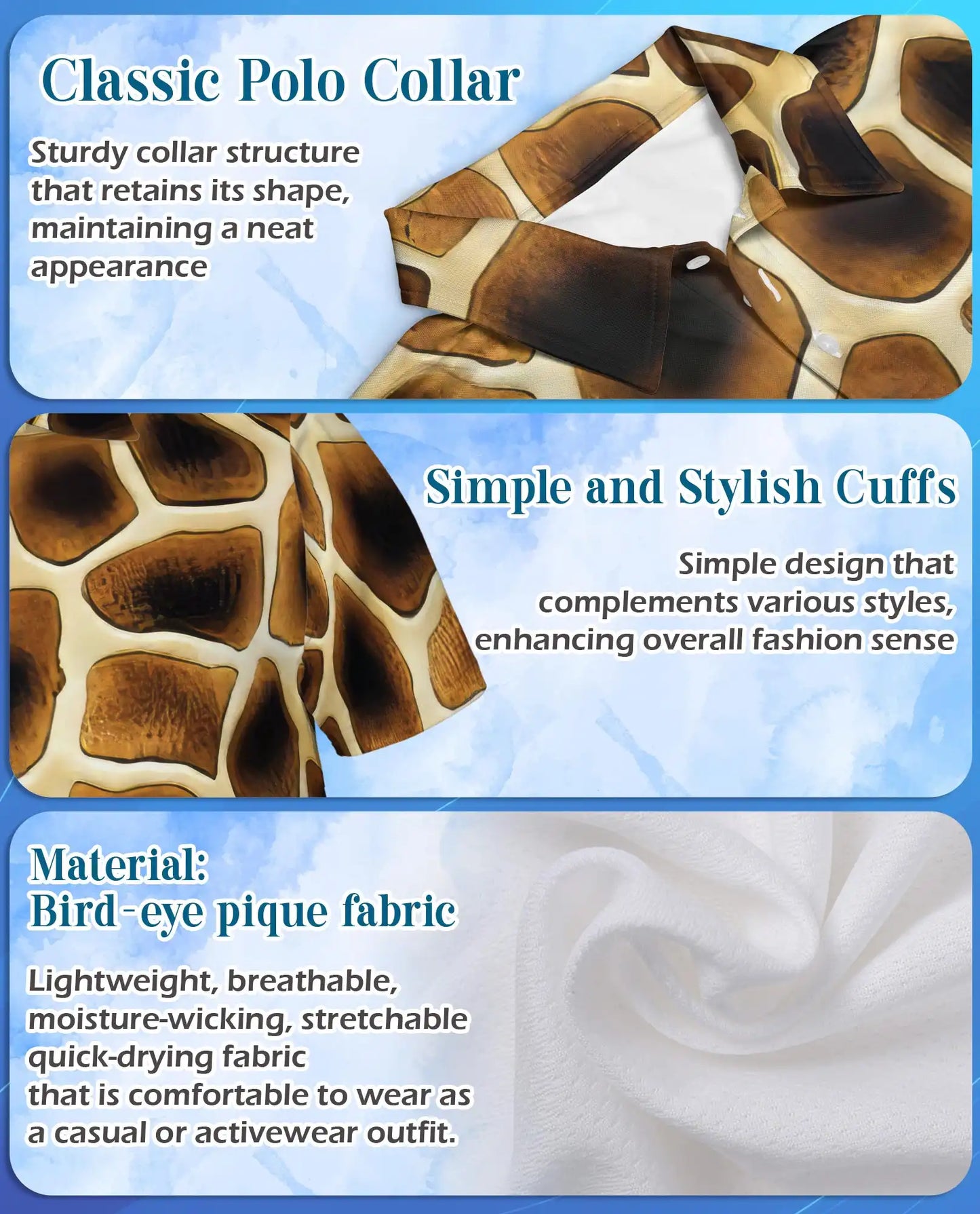 Giraffe Print Polo Shirt-Safari Animal Pattern Design | Azhawaiian