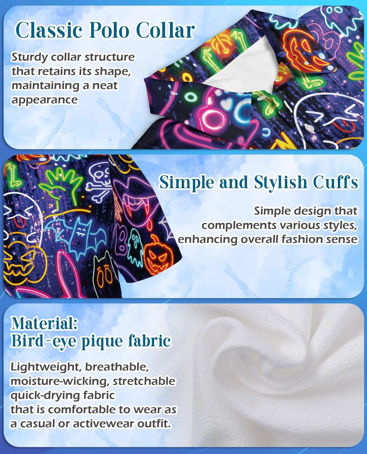 Halloween Neon Polo Shirt for Men, Glow in the Dark Party Style | Azhawaiian
