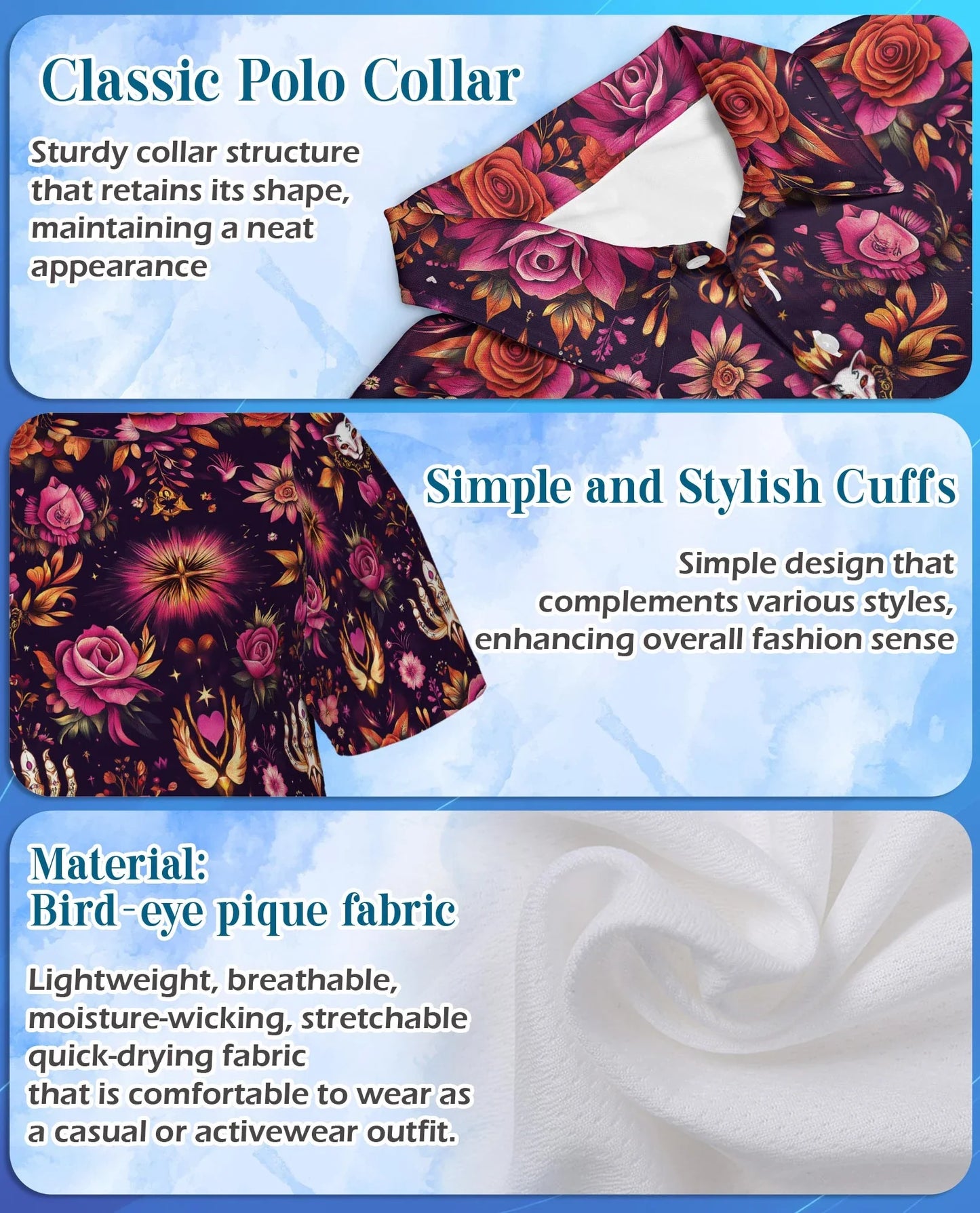 Kaleidoscope Rose Polo Shirt for Men, Colorful Floral Art Style | Azhawaiian