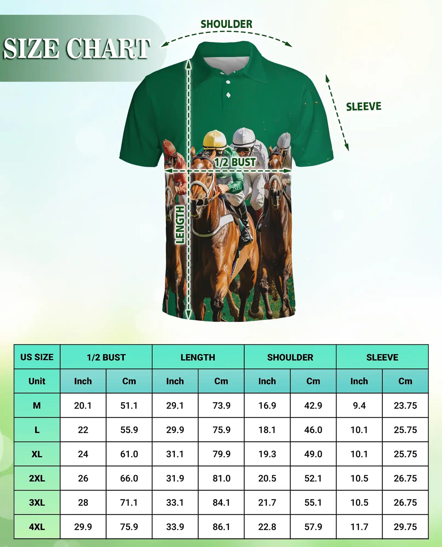Green Horse Racing 3D Polo Shirt for Men, Jockey Derby Sports Style | Azhawaiian