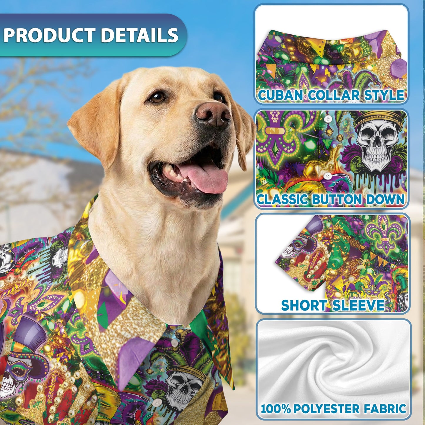 Skulls Mardi Gras Matching Dog Owner Hawaiian Shirts, Funny Pet Aloha Shirt for Beach Vacation - Azhawaiian