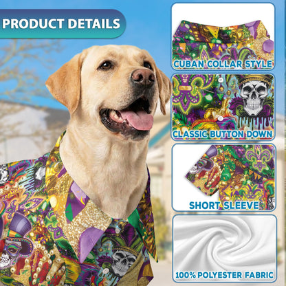 Skulls Mardi Gras Matching Dog Owner Hawaiian Shirts, Funny Pet Aloha Shirt for Beach Vacation - Azhawaiian