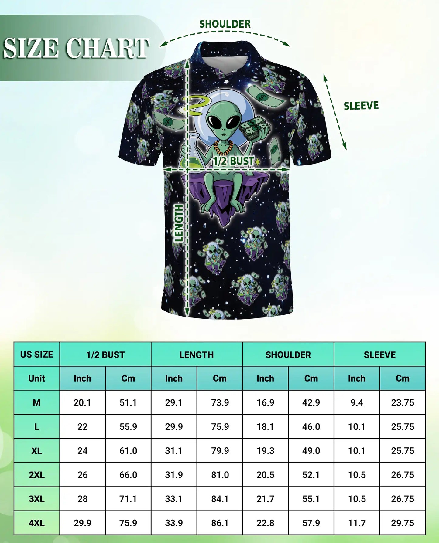 Funny Alien 3D Polo Shirt for Men, Space Cartoon Sci-Fi Style | Azhawaiian