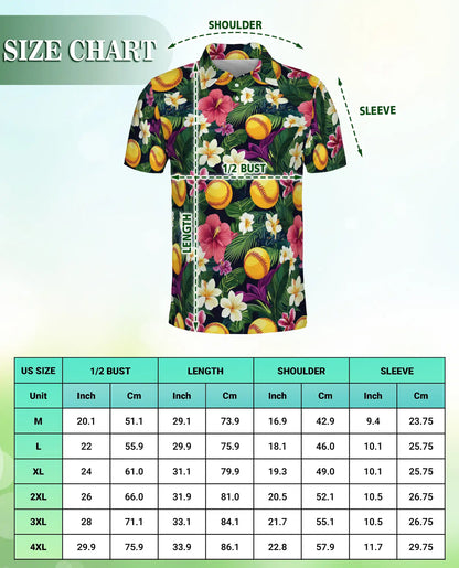 Softball Tropical Polo Shirt for Men- Floral Softball Pattern | Azhawaiian