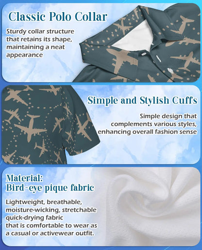 Airplane Polo Shirt - Aviation Travel Flight Route Pattern Design | Azhawaiian