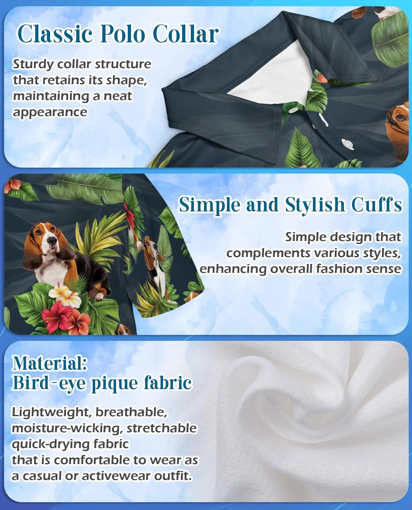 Beagle Tropical Polo Shirt, Floral Leaf Print | Azhawaiian