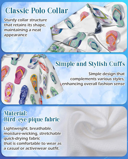 Colorful Flip-Flop Polo Shirt for Men, Summer Beach 3D Print | Azhawaiian