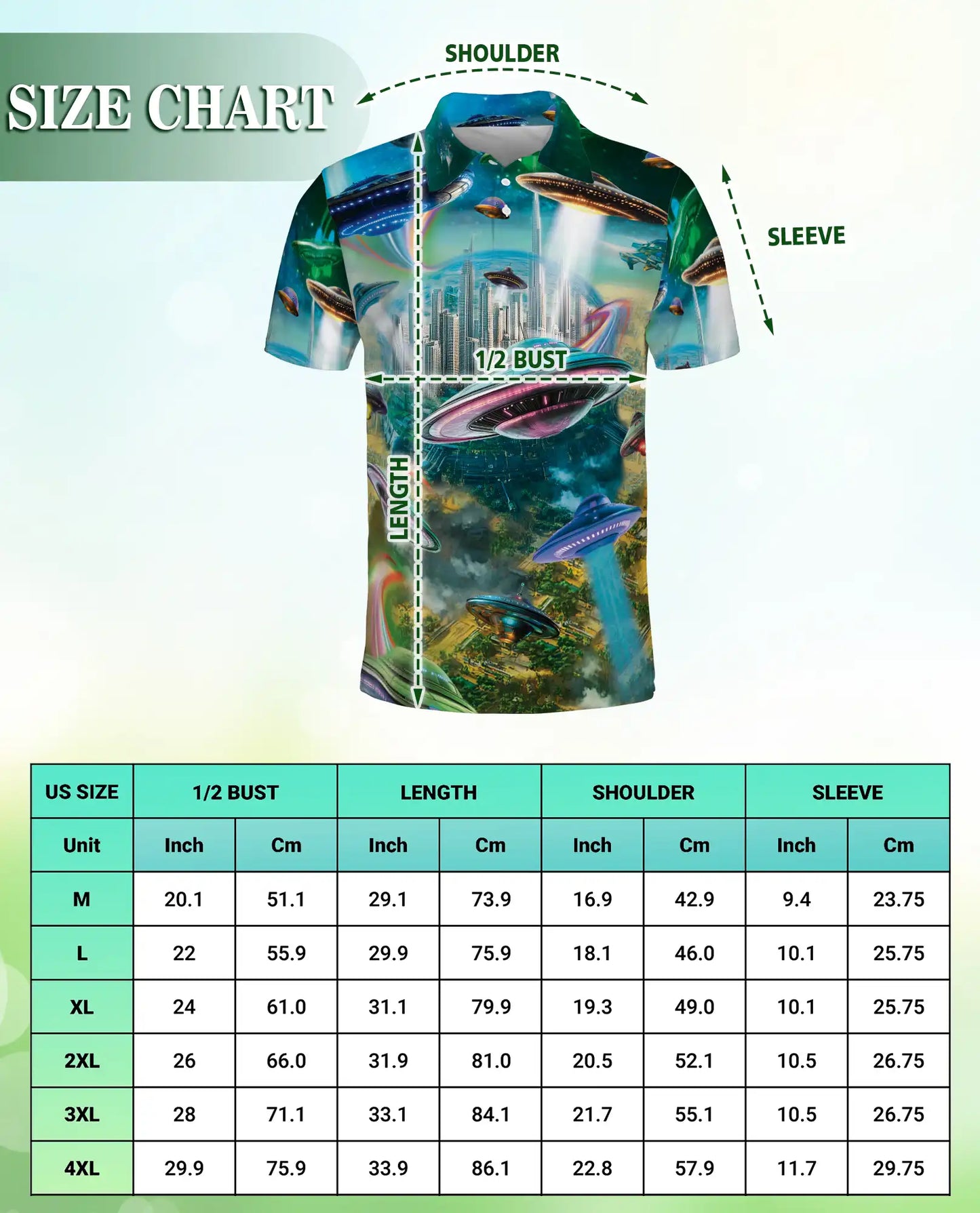 UFO Polo Shirt, Futuristic Sci-Fi City Print | Azhawaiian