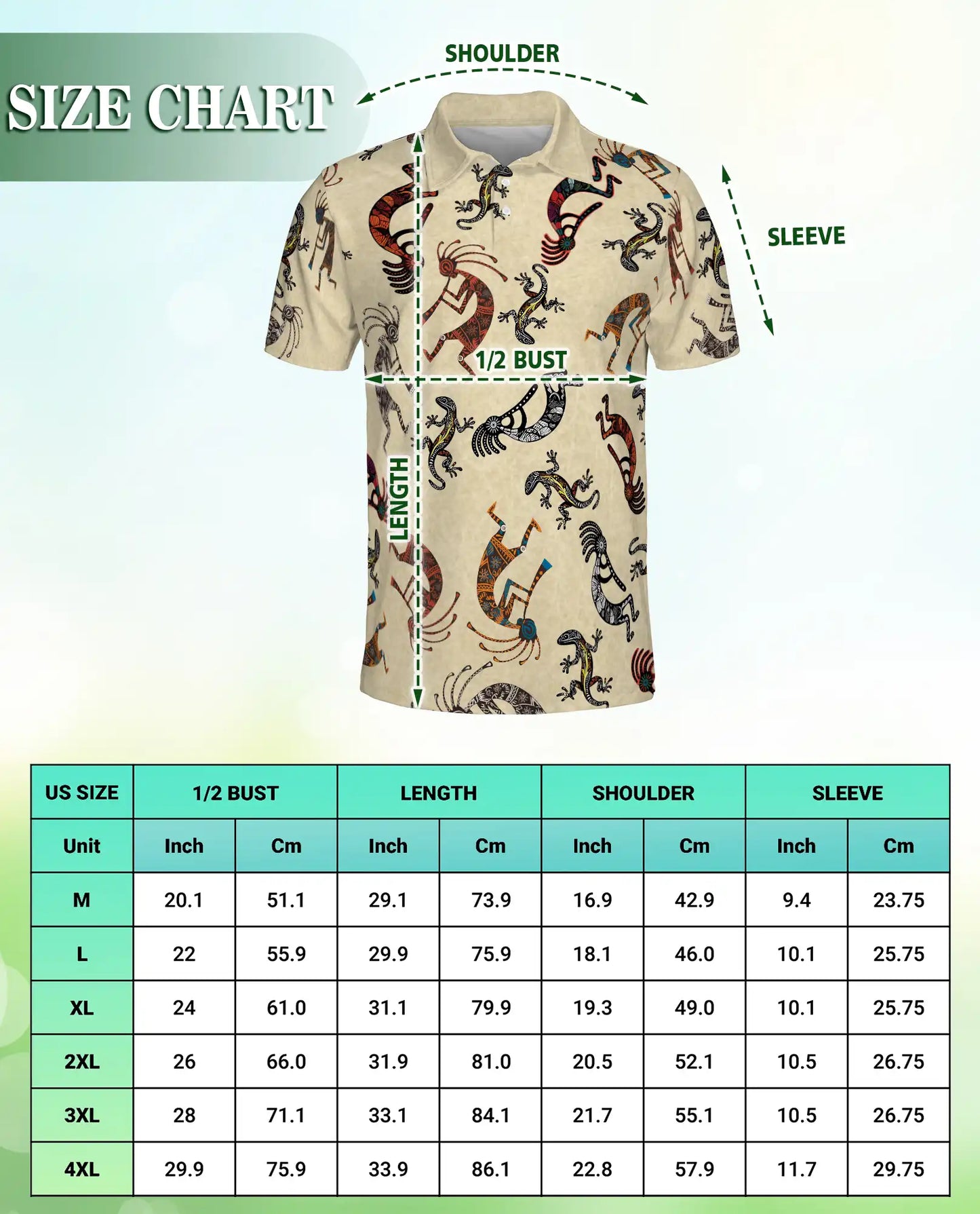 Kokopelli Polo Shirt, Tribal Lizard Pattern Print | Azhawaiian
