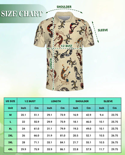 Kokopelli Polo Shirt, Tribal Lizard Pattern Print | Azhawaiian