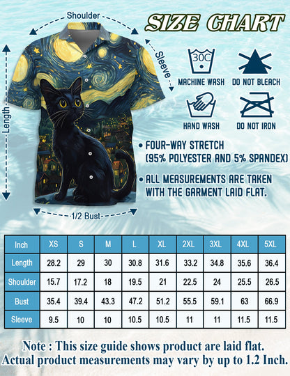 Starry Night Cat Hawaiian Shirt for Men, Button Down Aloha Shirt - Azhawaiian