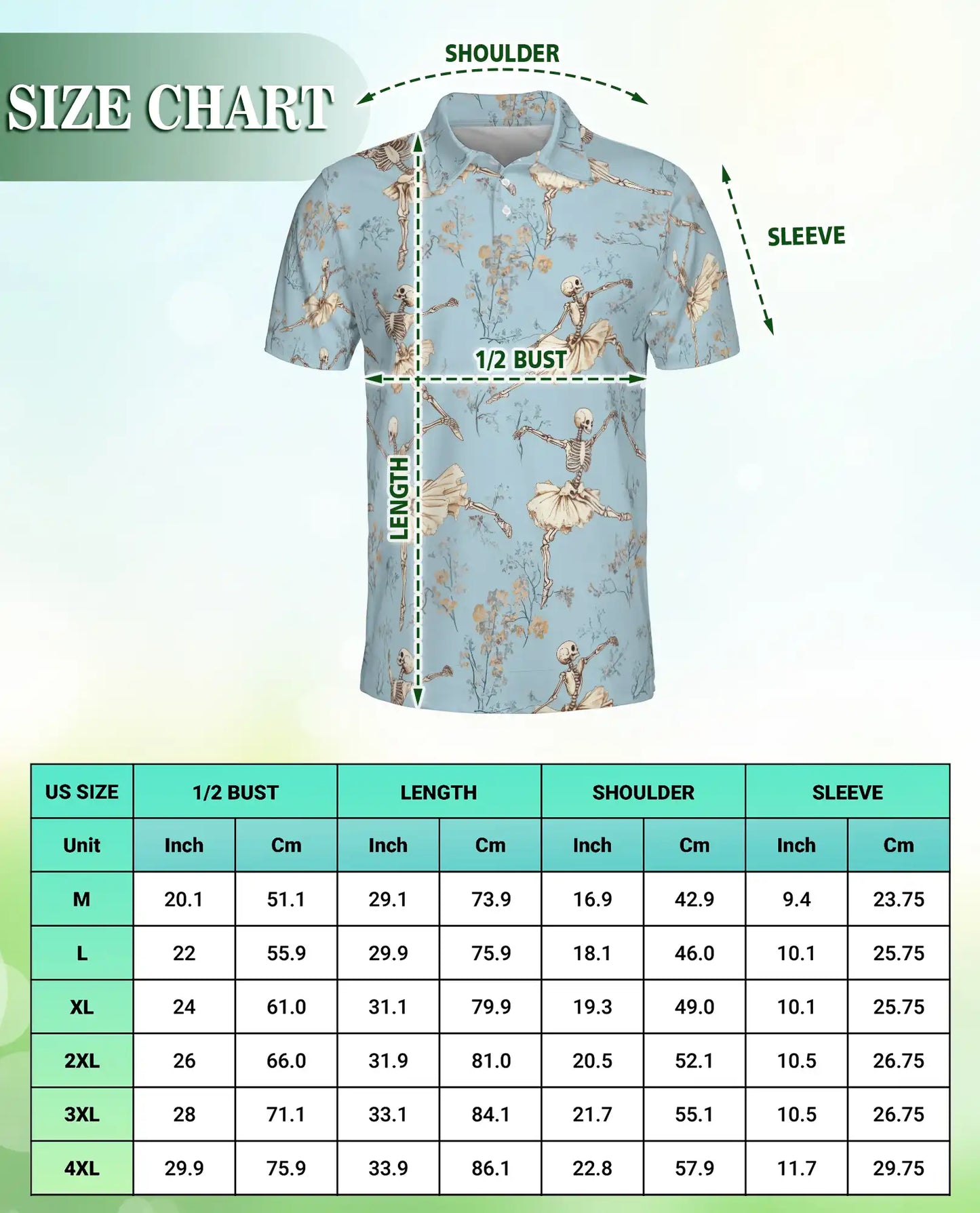 Skeleton Ballet 3D Polo Shirt for Men, Gothic Dancer Vintage Style | Azhawaiian