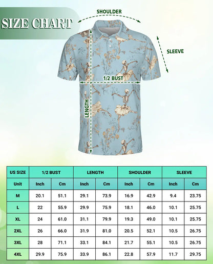 Skeleton Ballet 3D Polo Shirt for Men, Gothic Dancer Vintage Style | Azhawaiian