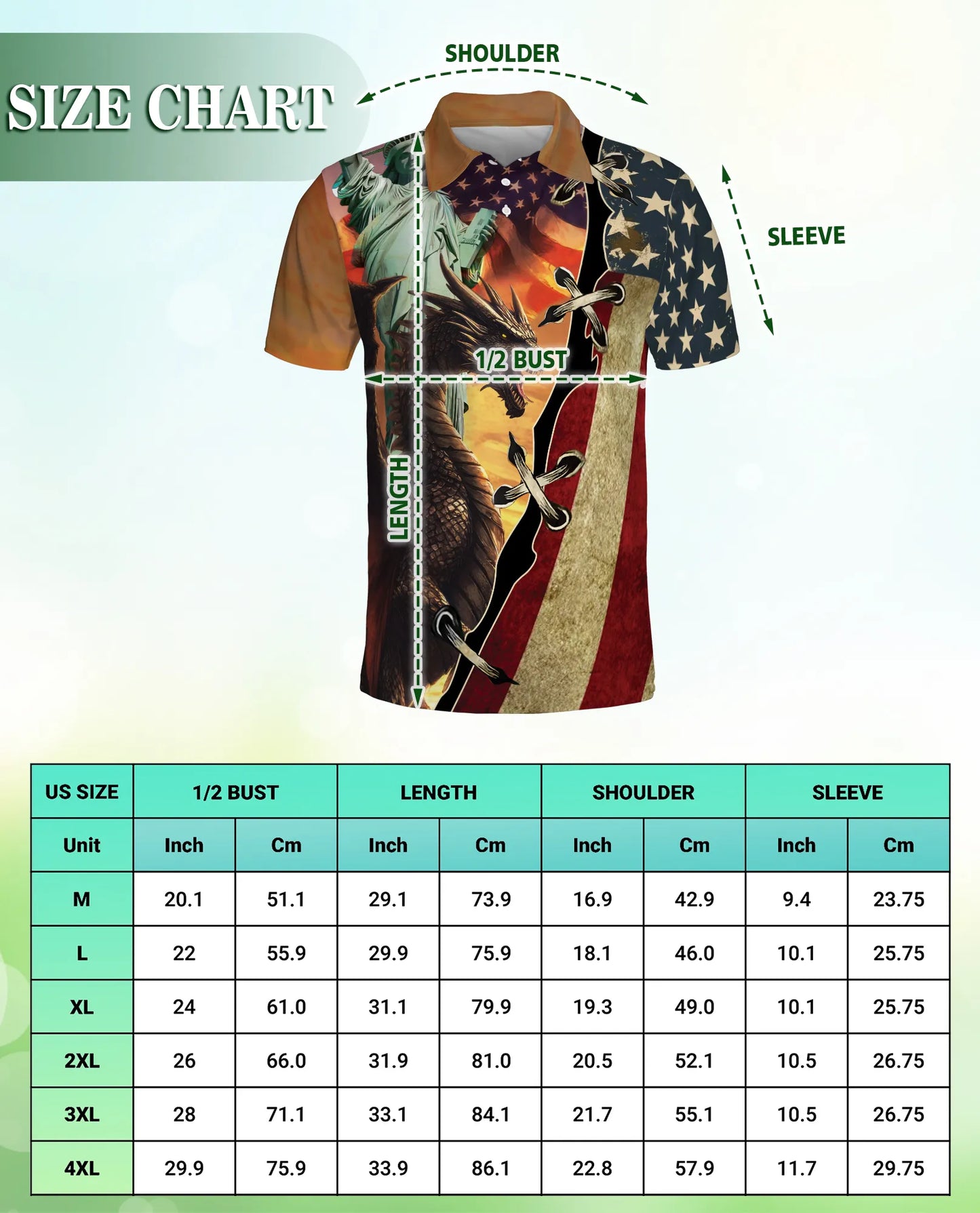 American Dragon 3D Polo Shirt for Men, Patriotic Fantasy Flag Style | Azhawaiian