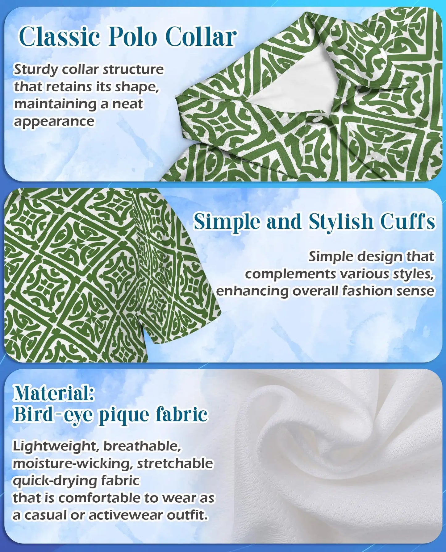 Green Geometric 3D Polo Shirt for Men, Summer Casual | Azhawaiian