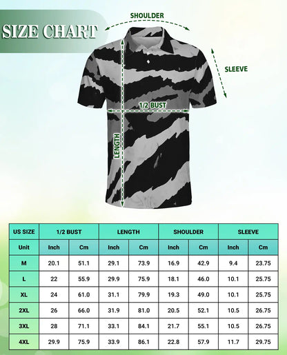Black White Abstract 3D Polo Shirt for Men, Modern Brushstroke Style | Azhawaiian