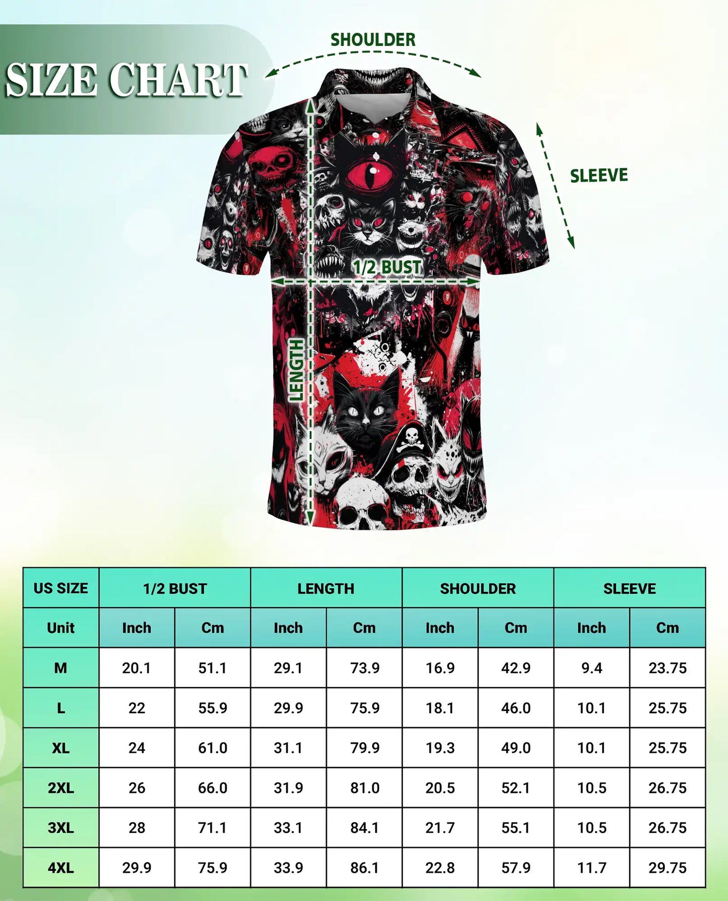 Gothic Cat Skull Polo Shirt for Men, Dark Horror Design | Azhawaiian