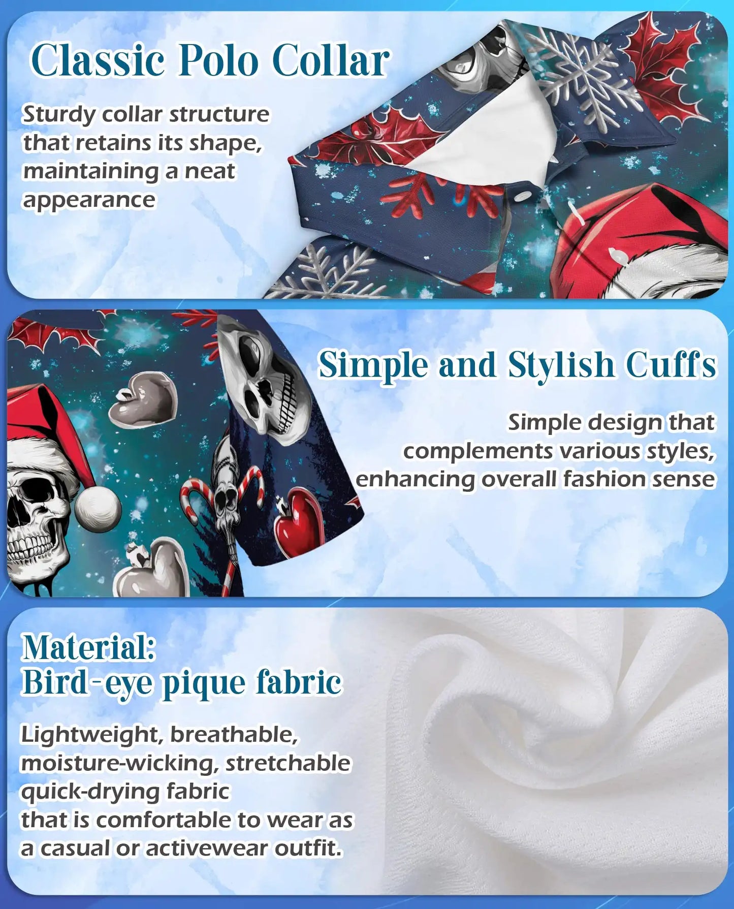 Christmas Skull 3D Polo Shirt for Men, Gothic Holiday Horror Style | Azhawaiian