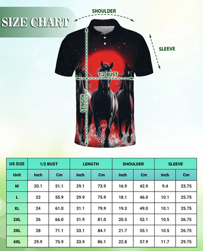 Black Running Horses Polo Shirt - Wild Stallion Midnight Style | Azhawaiian