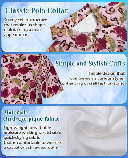Cherry Leopard Polo Shirt for Men, Trendy Fruit Style | Azhawaiian