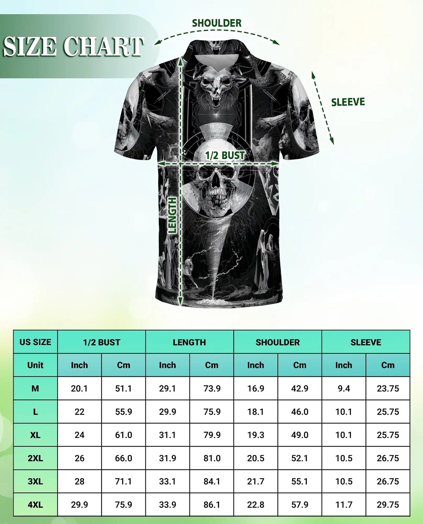 Dark Gothic Skull Polo Shirt for Men- Skull Horror Fantasy | Azhawaiian