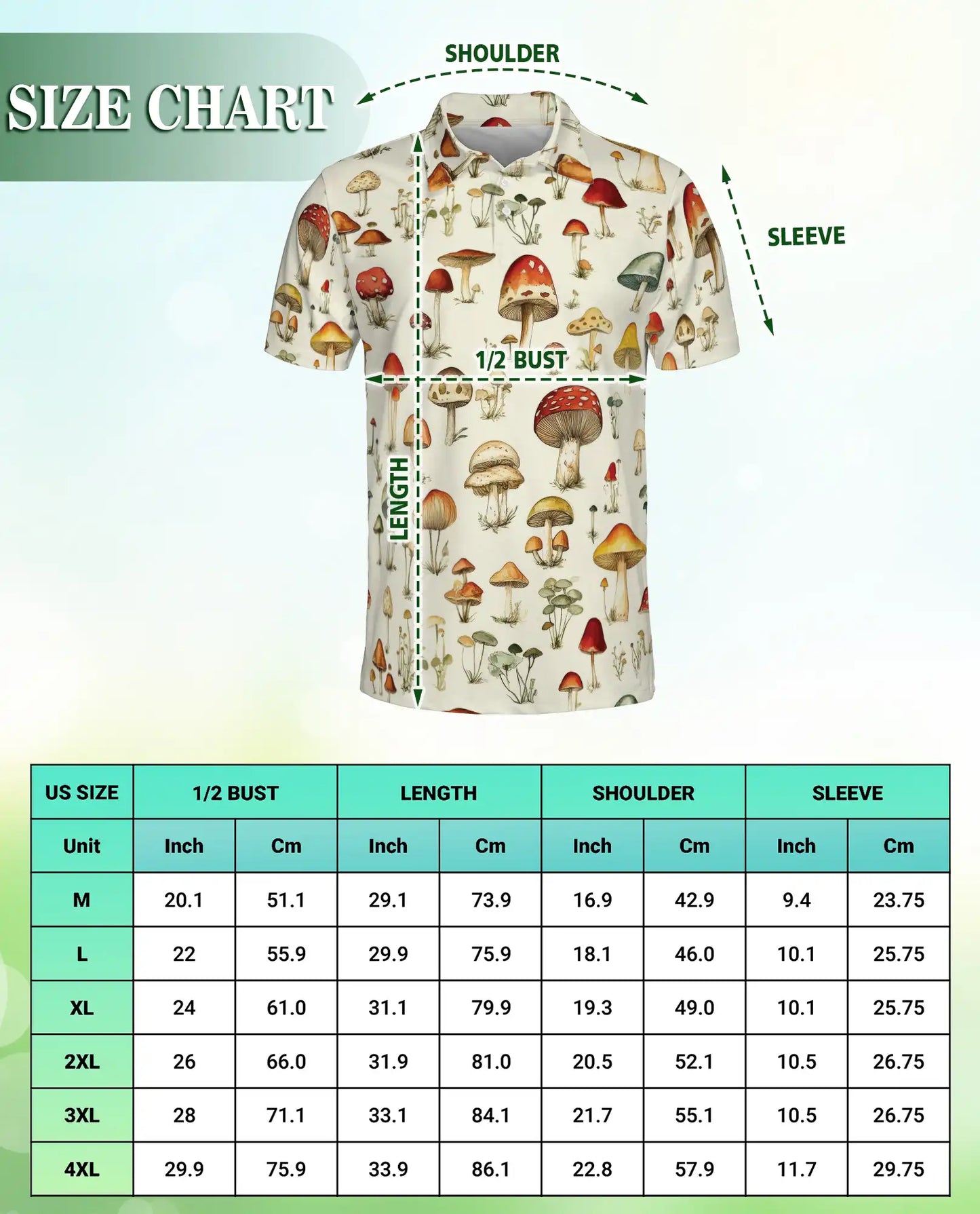 Mushroom Botanical Polo Shirt, Vintage Nature Print | Azhawaiian