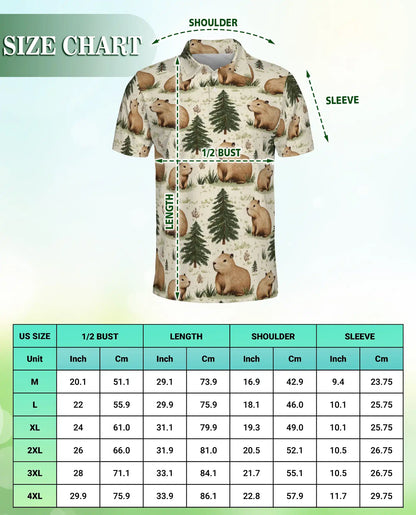 Capybara Forest 3D Polo Shirt for Men, Cute Woodland Animal Style | Azhawaiian