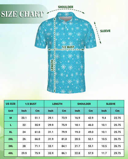 Blue Snowflake 3D Polo Shirt for Men, Minimal Winter Holiday Style | Azhawaiian
