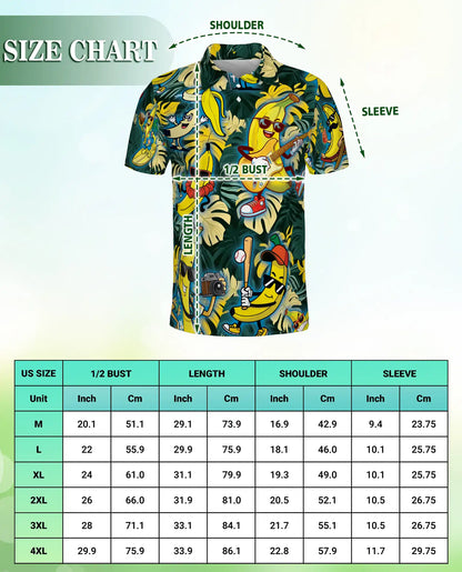 Tropical Banana Party-Polo Shirt Fun Cartoon Fruit Print | Azhawaiian