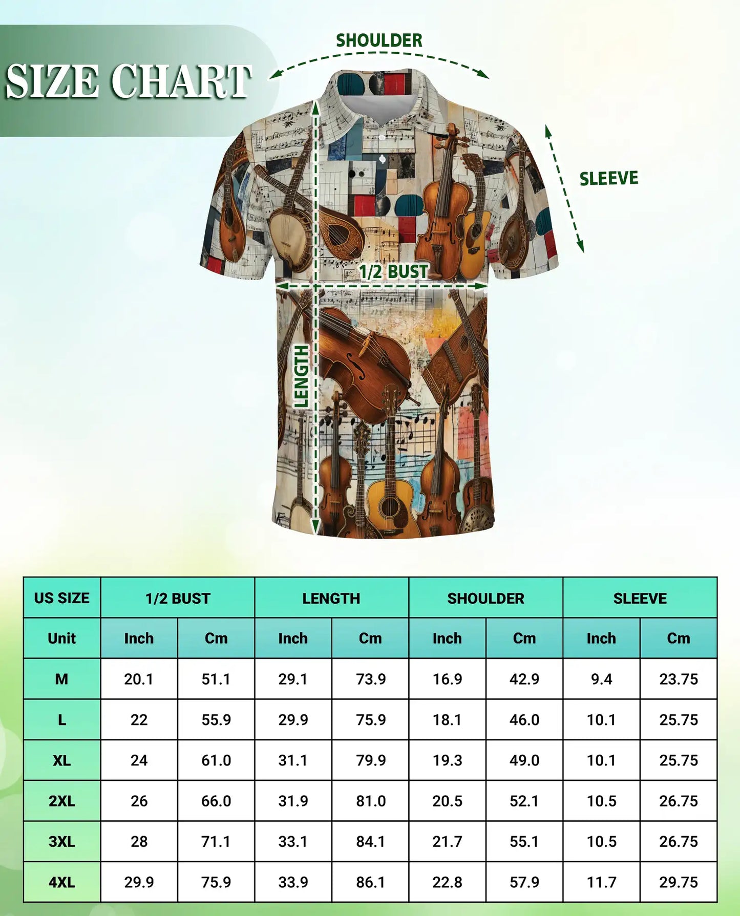 Vintage Music Polo Shirt, Instrument Collage Print | Azhawaiian