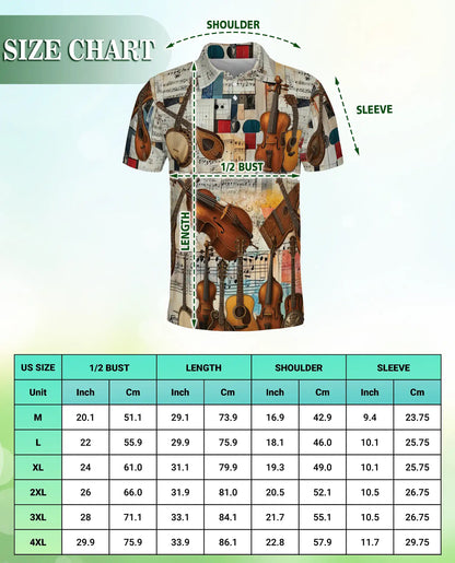 Vintage Music Polo Shirt, Instrument Collage Print | Azhawaiian