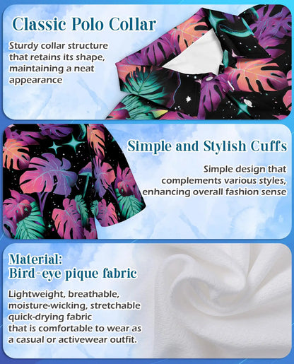 Neon Tropical Leaves Polo Shirt - Psychedelic Mushroom Style | Azhawaiian