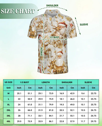 Elegant Santa Reindeer 3D Polo Shirt for Men, Luxury Christmas Holiday Style | Azhawaiian