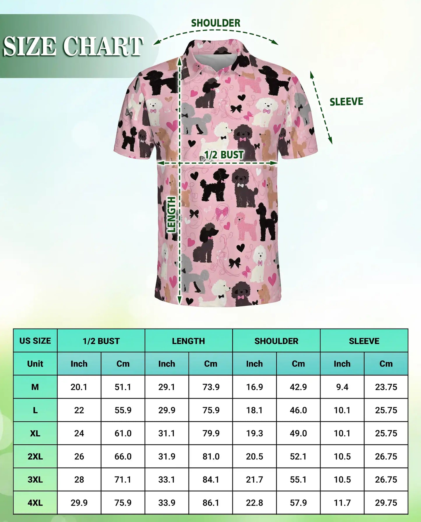 Cute Poodle Dog Lover Polo Shirt for Men - Pink Heart Pattern | Azhawaiian