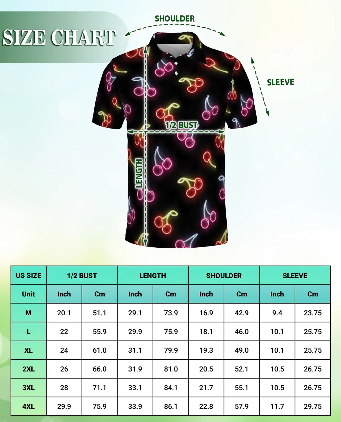 Neon Cherry Polo Shirt for Men- Retro Fruit Glow Aesthetic Shirt | Azhawaiian