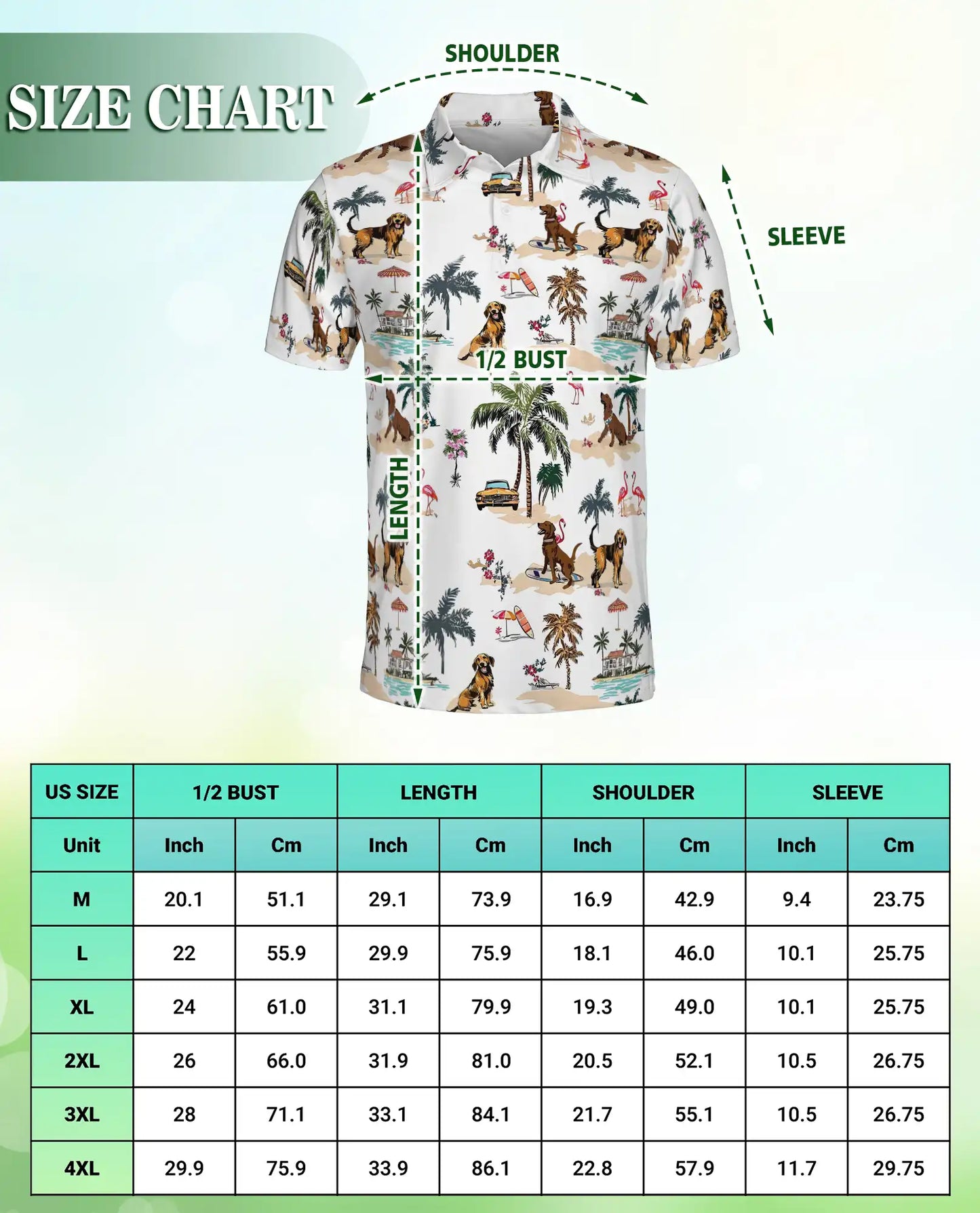 Golden Retriever Beach Polo Shirt, Tropical Island Print | Azhawaiian