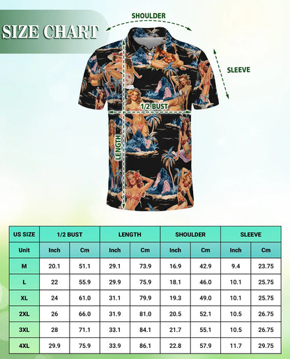 Tropical Pin Up Polo Shirt - Vintage Island Night Style | Azhawaiian