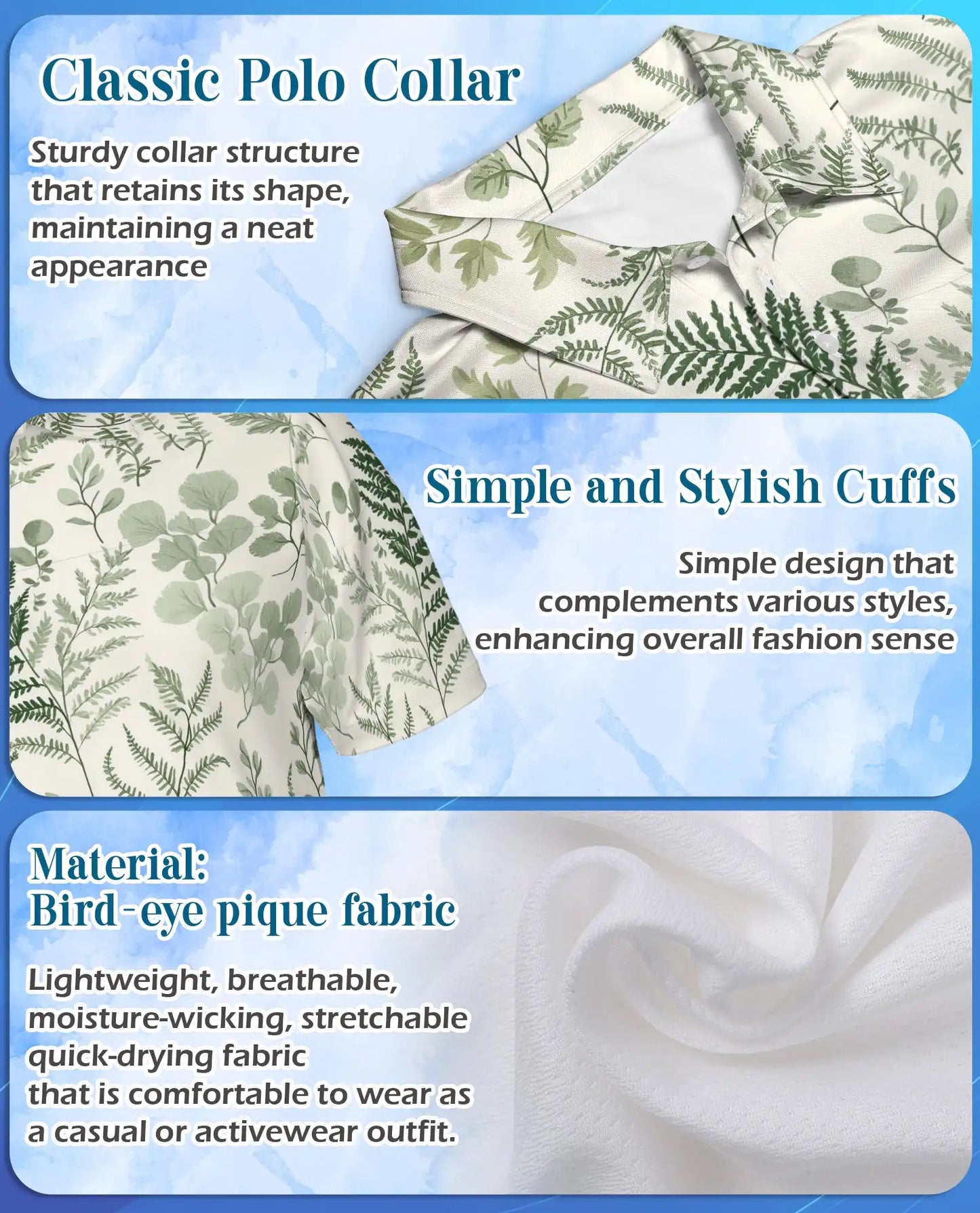 Botanical Fern Polo Shirt - Minimalist Nature Style | Azhawaiian