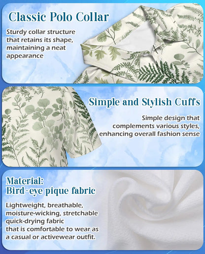 Botanical Fern Polo Shirt - Minimalist Nature Style | Azhawaiian