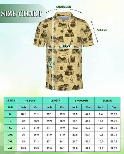 Vintage Library 3D Polo Shirt for Men, Retro Book Lover Academic Style | Azhawaiian