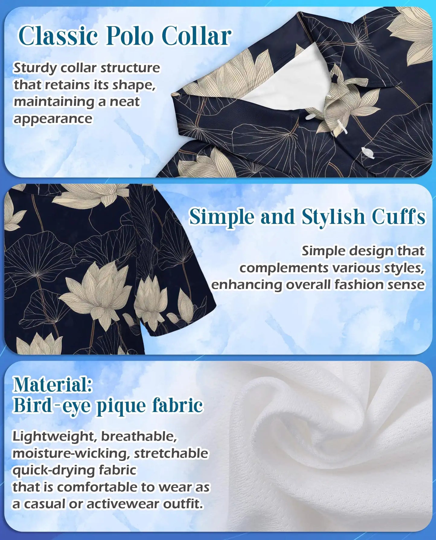 Lotus Flower Polo Shirt for Men, Elegant Botanical Style | Azhawaiian