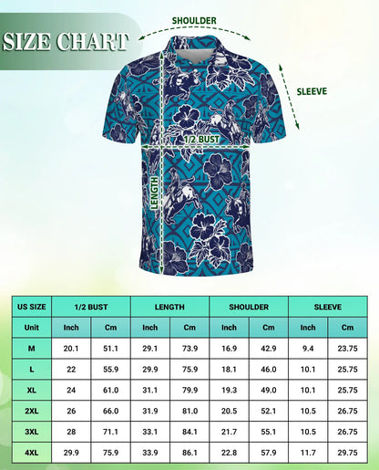 Cowboy Rodeo Polo Shirt, Blue Western Floral Print | Azhawaiian