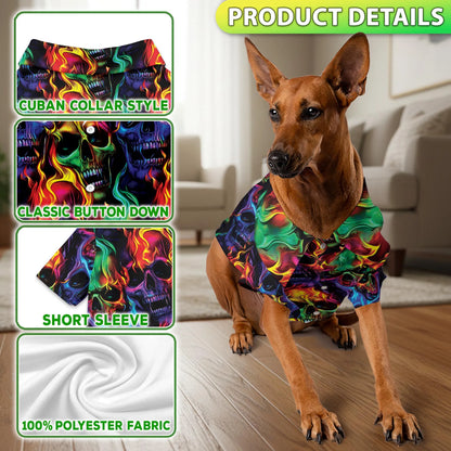 Flame Skull Fire Pattern Matching Dog Owner Hawaiian Shirts, Funny Pet Aloha Shirt for Beach Vacation - Azhawaiian