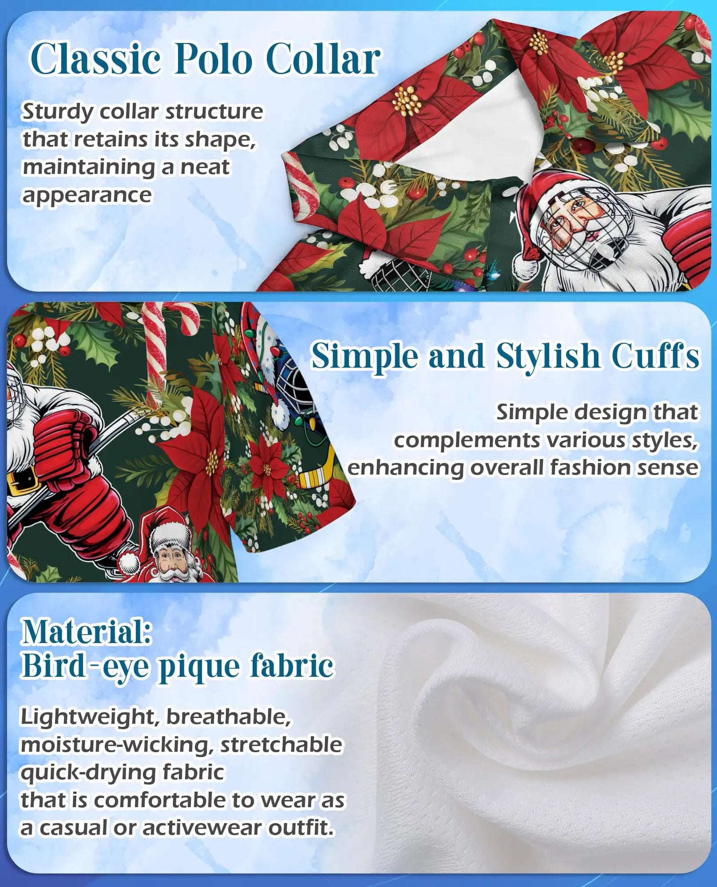 Hockey Santa Polo Shirt, Christmas Holiday Print | Azhawaiian