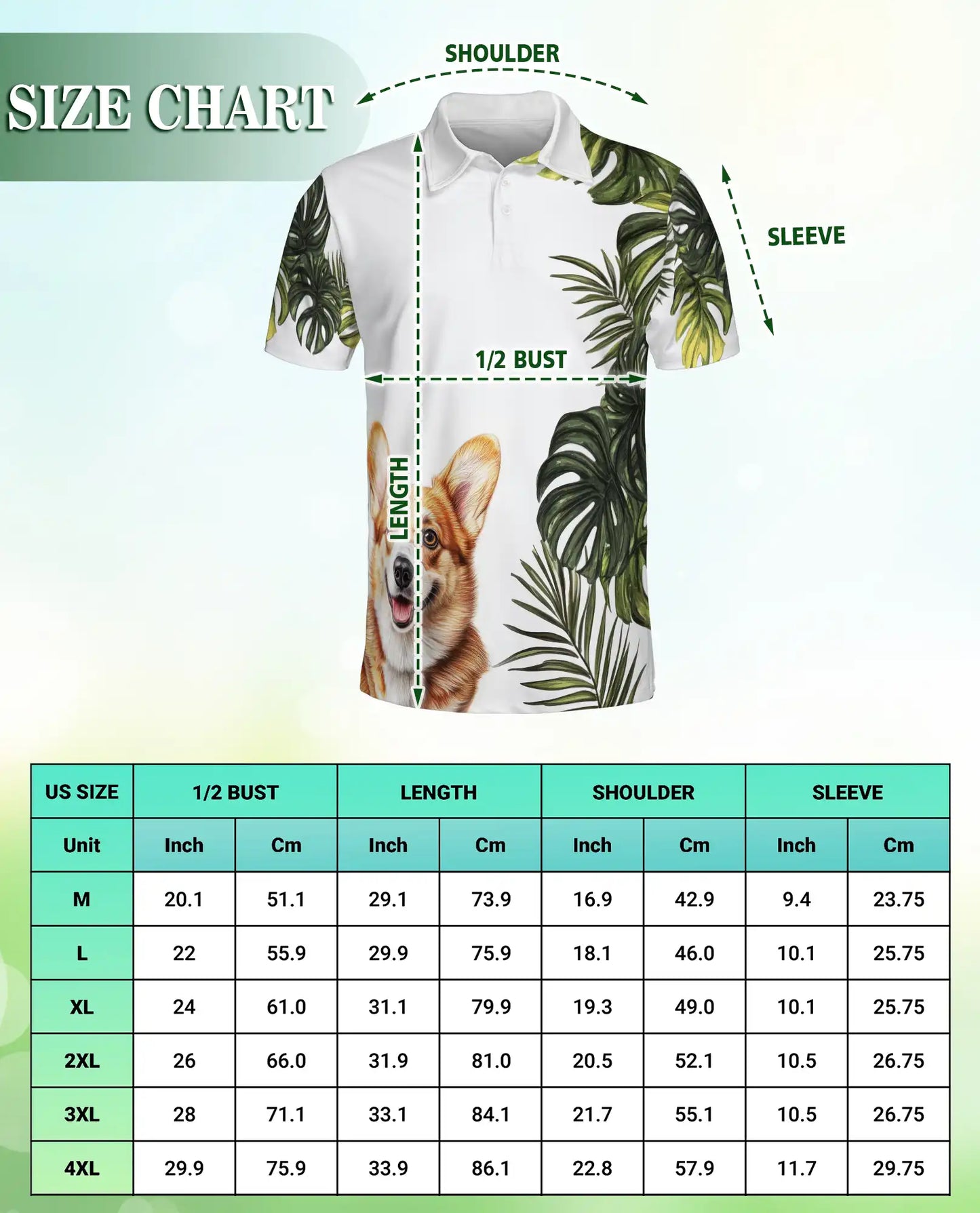 Cute Corgi Tropical Leaves 3D Polo Shirt for Men, Hawaiian Dog Lover Style | Azhawaiian