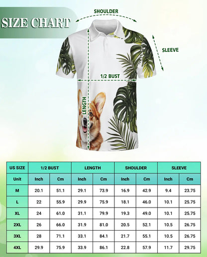 Cute Corgi Tropical Leaves 3D Polo Shirt for Men, Hawaiian Dog Lover Style | Azhawaiian