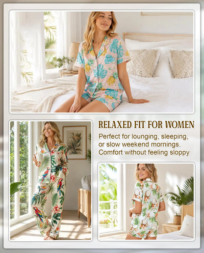 Vintage Santa and Teddy Bear Pajama Set for Women – Christmas Print